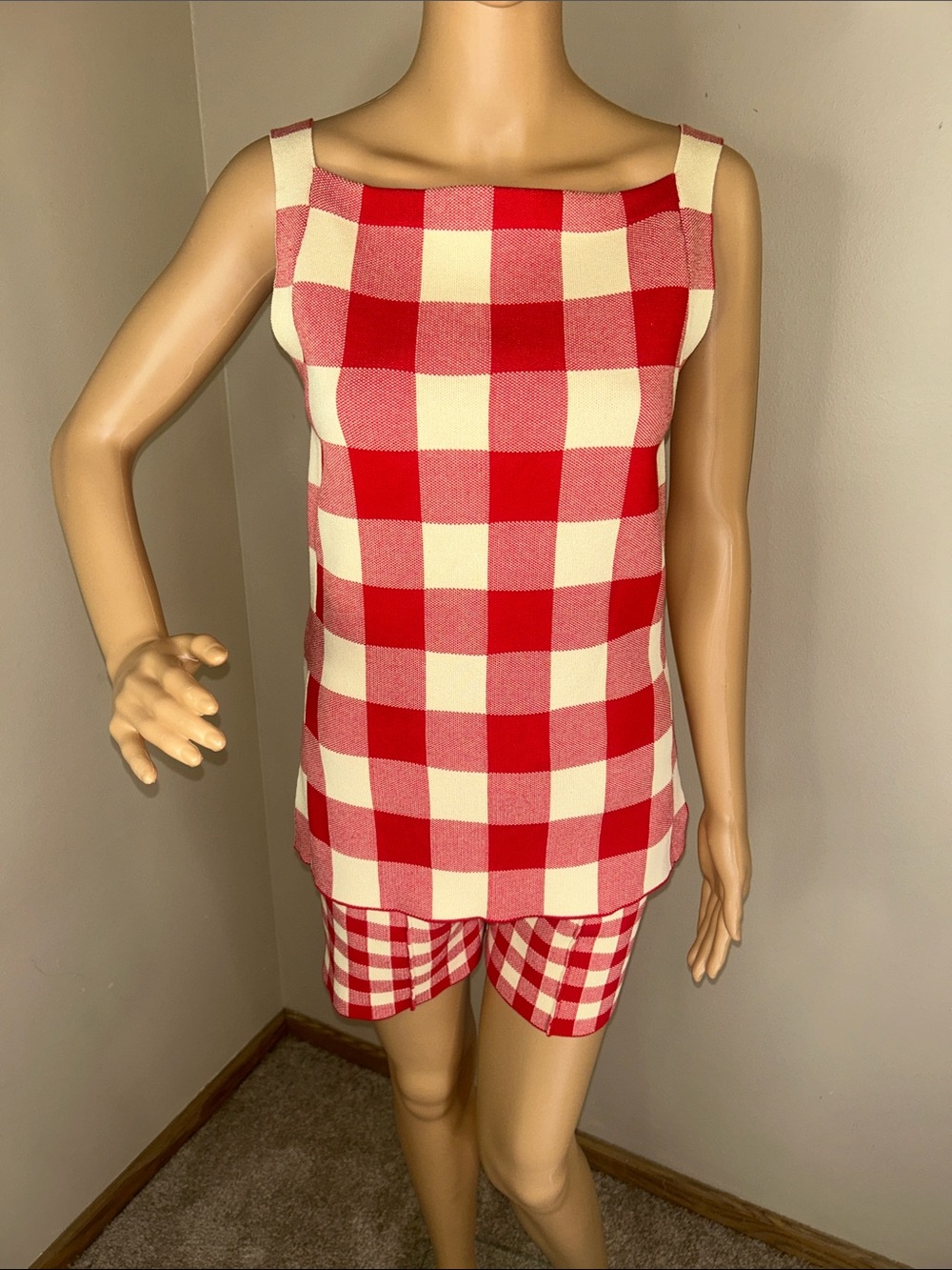 Women’s Red and Cream Gingham Tank & Short Set